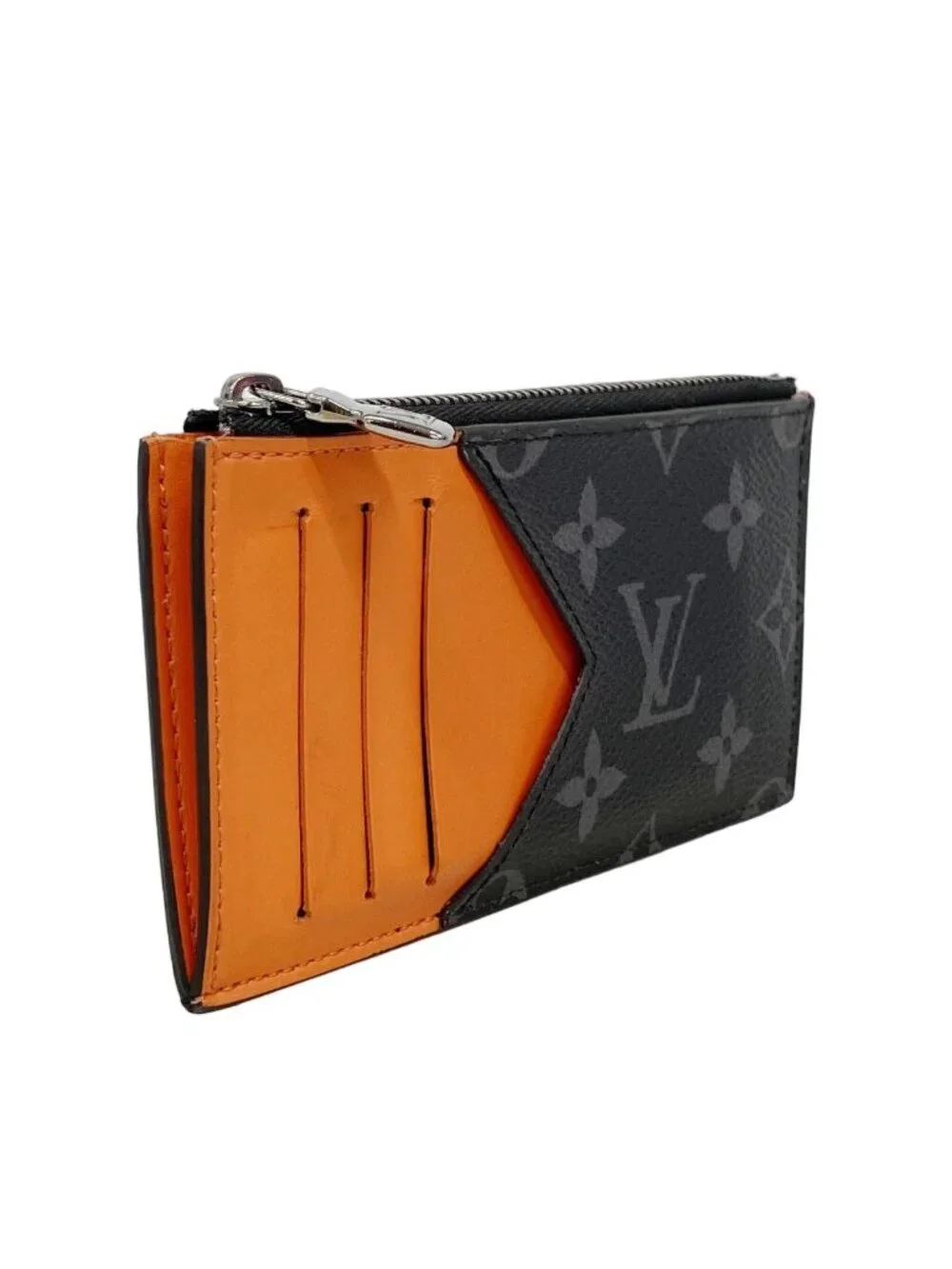 Louis Vuitton Coin Case Monogram Eclipse Card Holder Black Sunrise Orange